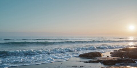 Obraz premium Serene Sunrise over Coastal Rocks and Ocean