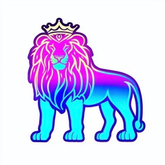 Obraz premium Majestic Holographic Lion with Crown Regal Animal Design