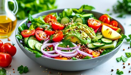 Vibrant salad preparation kitchen food photography bright lighting close-up healthy eating concept