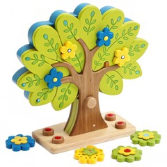 Cartoon toy tree with bright green leaves on a white background