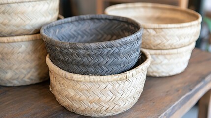 Fototapeta premium A collection of woven baskets in various sizes and colors.