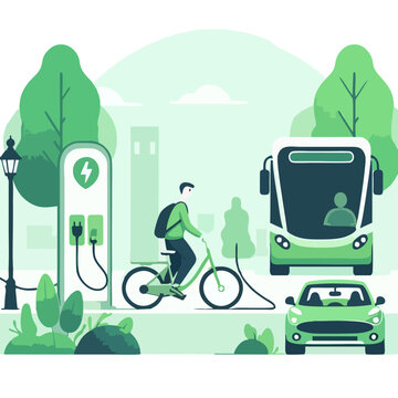 green electric vehicles charging station scene clip art preview