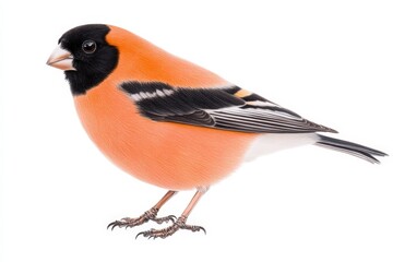 Naklejka premium A vibrant orange bird with a black head and wings, perched gracefully, showcasing its distinctive coloration and features.