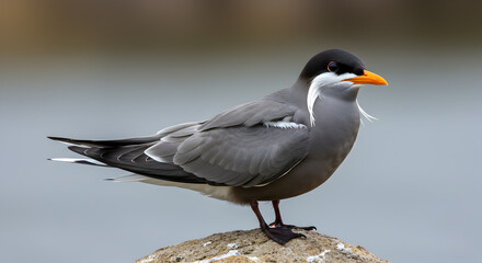 Naklejka premium Portrait of an Inca tern perched on a rock with its distinctive white mustache