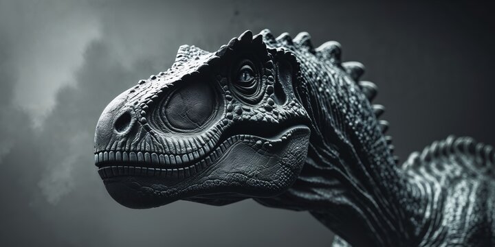 The head of dinosaur in the dark background.