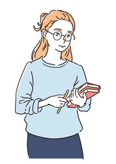 教科書を抱える学生・研究者 - 学習、研究、知的好奇心のイラスト