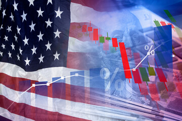 US financial inflation crisis with stock market graph , economy problem , investment analysis...