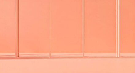 Fototapeta premium A minimalist pastel coral room with floor-to-ceiling windows, casting a dreamy glow, AI Generated