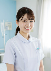 Smiling Japanese female nurse, AI generated
