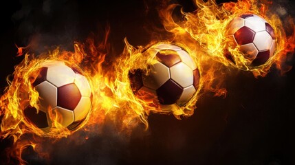 Fototapeta premium soccer balls on fire, against a black background