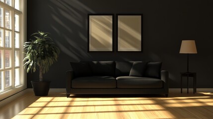 Modern Minimalist Dark Living Room Interior Design