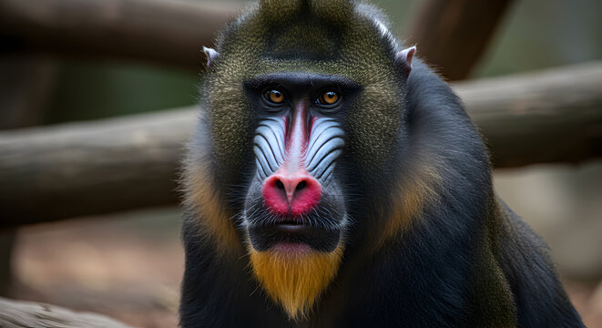 Striking Portrait of a Mandrill displaying uniquely Colorful Facial Markings