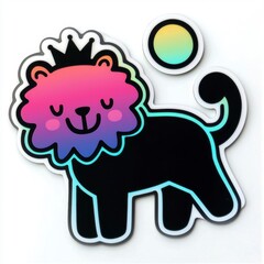 Rainbow Lion with Crown - Cute Cartoon Animal Illustration