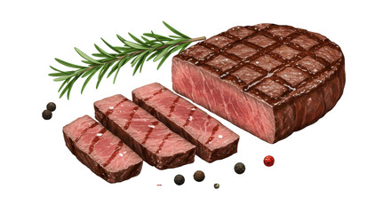 Isolated Sliced Steak with Rosemary and Pepper