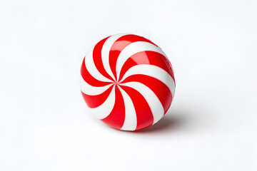3d round candy with red and white swirl pattern isolated on transparent background