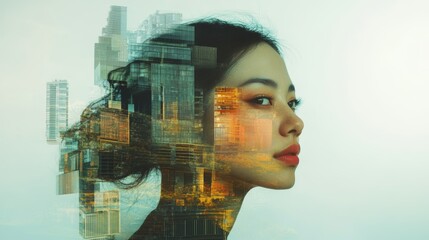 A Fusion: Woman's Portrait Blended with Cityscape Self-Expression in Urban Environment 