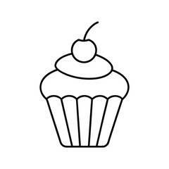Simple black and white line art cupcake with cherry.