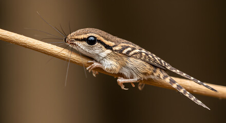 Fototapeta premium Striking close up of a jumping bristletail clinging to a delicate branch