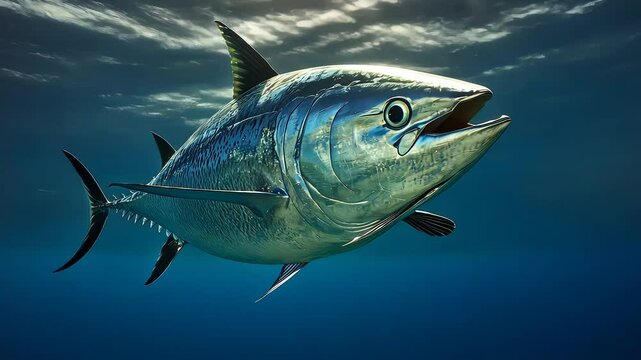 Majestic Tuna Swimming Gracefully Underwater in a Vibrant Ocean Environment