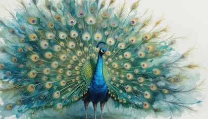 Obraz premium A bird stands with its feathers displayed