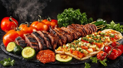 Delicious Collage of Meat and Vegetables for a Tasty Kebap Experience