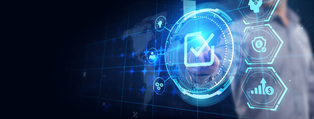 Standard quality control. Certification. Business, technology, internet and networking concept.