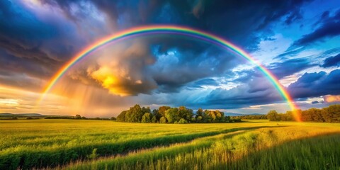 Fototapeta premium Rainbow Photography: Vivid Colors, Nature's Arc, Stunning Images, Colorful Sky, Beautiful Rainbow Pictures