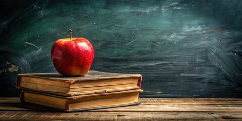 Rusting red apple, forgotten books, blank chalkboard: urban decay's still life.