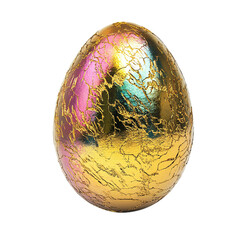 Easter egg adorned with metallic foil accents, isolated on white background