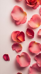 Fototapeta premium Aesthetic scene of rose petals arrangement decoration.