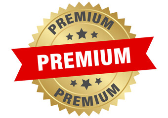 premium. premium round red and gold label isolated on transparent background
