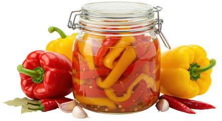 Isolated Pickled Peppers in Jar