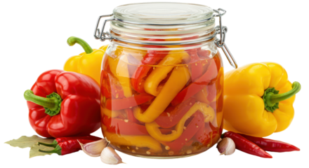 Isolated Pickled Peppers in Jar