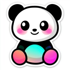 Fototapeta premium Adorable Kawaii Panda with Pastel Rainbow Ball