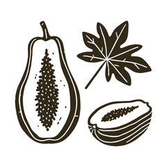Simple black and white hand-drawn papaya icon, minimal vector art