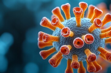 Close-up of Novel Coronavirus Illustrating Viral Structure and Potential Health Threat