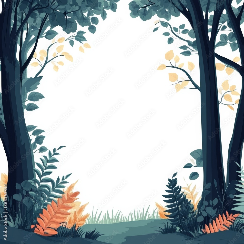 Poster tranquil forest glade: a serene view with vibrant flora and calm atmosphere, perfect for relaxation 