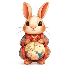 Happy rabbit, Mid-autumn festival element isolated on transparent  