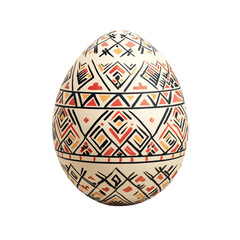 Easter egg decorated with a tribal-inspired pattern, isolated on white background