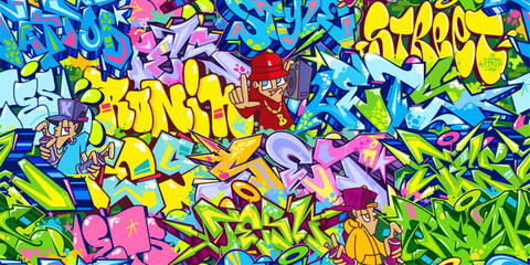 Obraz premium Trendy Seamless Colorful Abstract Urban Style Hiphop Graffiti Street Art Pattern Vector Background