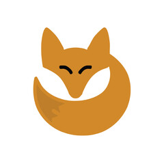 Obraz premium Vector Minimalist Fox Logo with a Navy Blue Silhouette in a Curled-Up Pose Featuring Clean Lines and White Outline