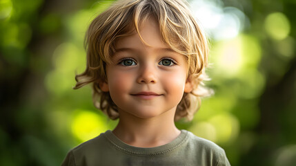 A child stands in a serene forest, embodying innocence and connection with nature.