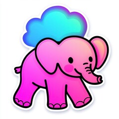 Fototapeta premium Cute Cartoon Elephant with Rainbow Cloud