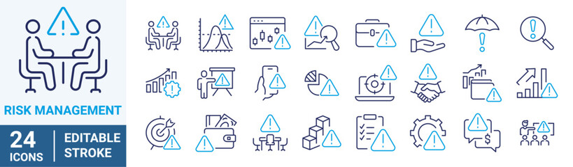 Risk Management web line icon. Risk analysis, risk investment, minimizing losses, plan, low cost, collection. Vector illustration.