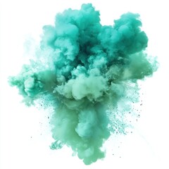 Fototapeta premium Green and blue smoke and blasts isolated on transparent or white background 
