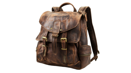Stylish vintage leather backpack urban setting fashion accessories outdoor close-up trendy design