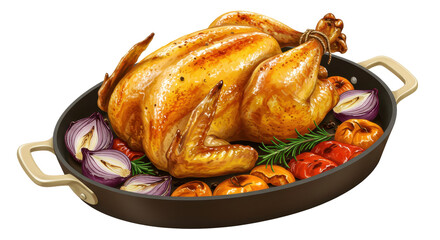 Isolated Roasted Chicken with Vegetables