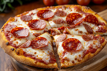 macro shot focusing on the crispy crust and pepperoni slices