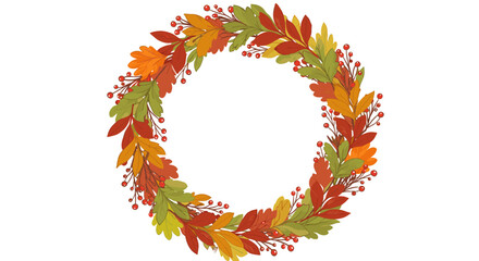 Autumnal wreath of colorful leaves and berries.
