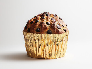 panettone of Mitypical Italian Christmas cake, panettone, chocolate chips, white background, cut-out imagelan